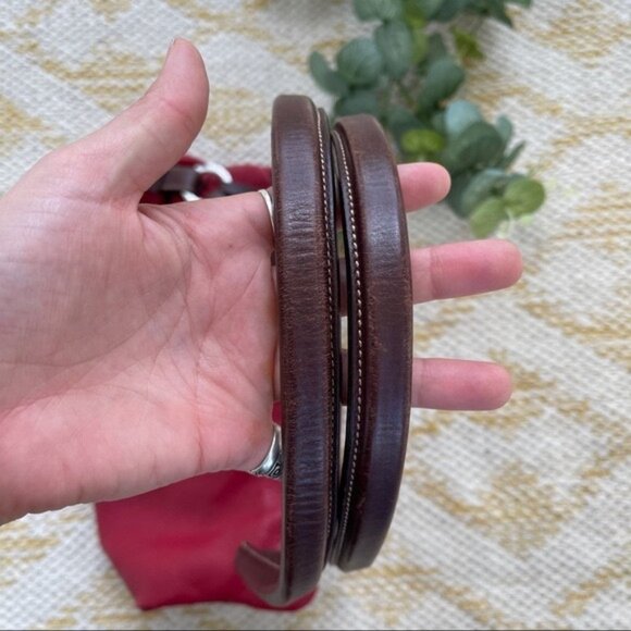 👜 Petusco Red Leather Shoulder Bag Brown Straps Zip Closure Chic Color Pop - Picture 5 of 10